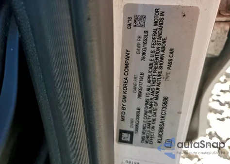 2019 Chevrolet Spark Ls из США, поврежденный, VIN KL8CB6SA1KC735886